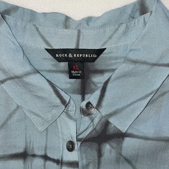 Rock & Republic High Low Sleeveless Button up Blouse Thin Tue Dye Breezy XL - Picture 4 of 9